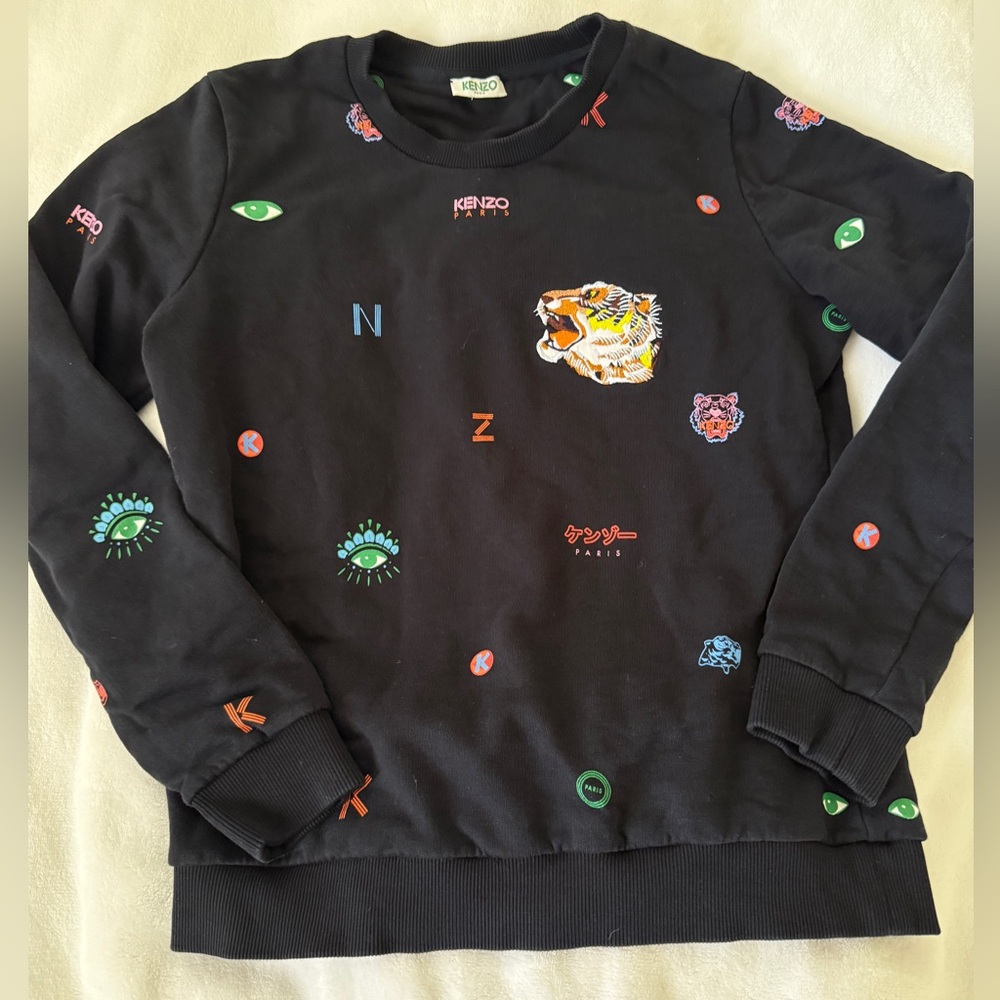 Kenzo Black Sweater with Colorful Embroidery